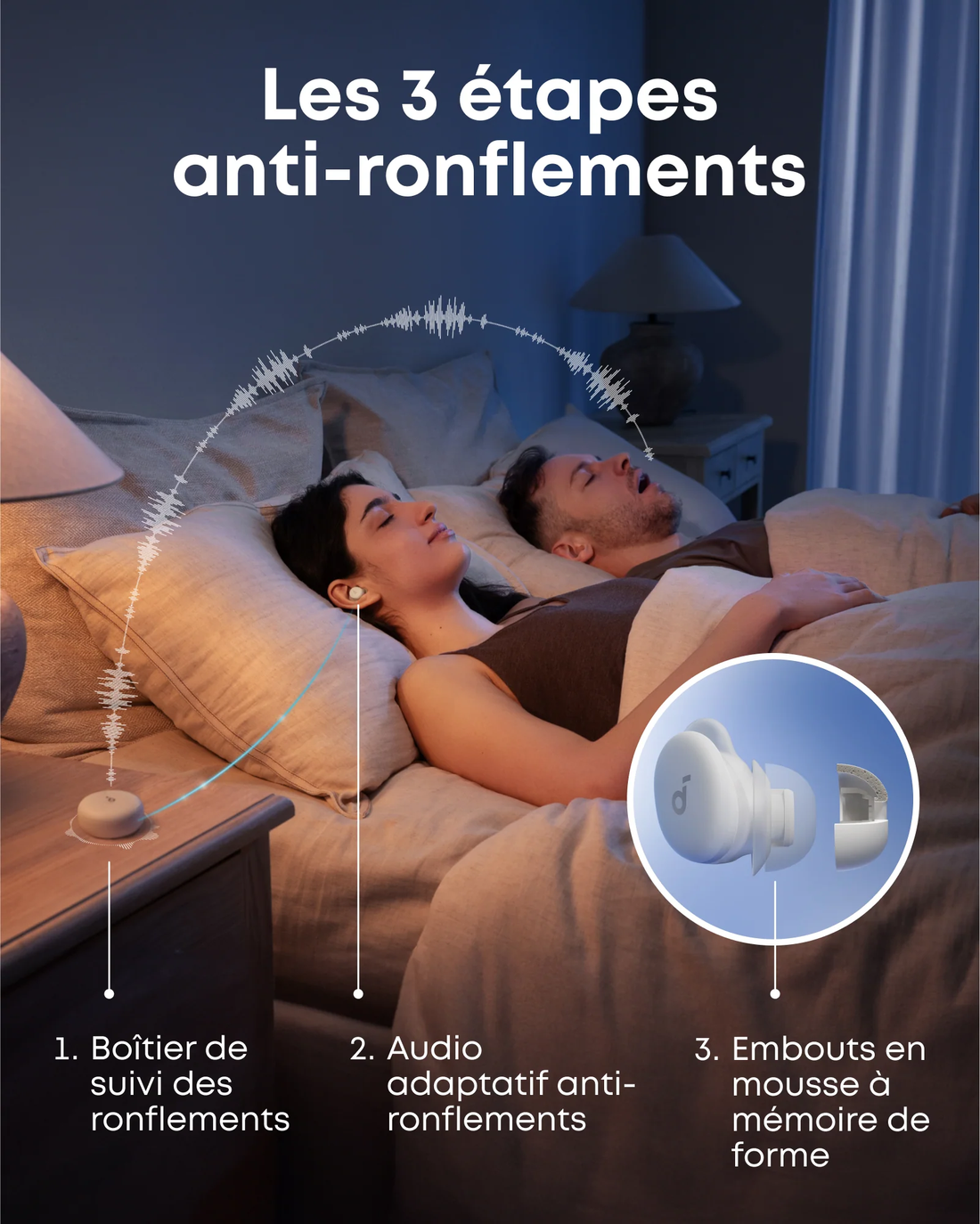 Femme avec bouchons d'oreille anti bruit pour dormir
