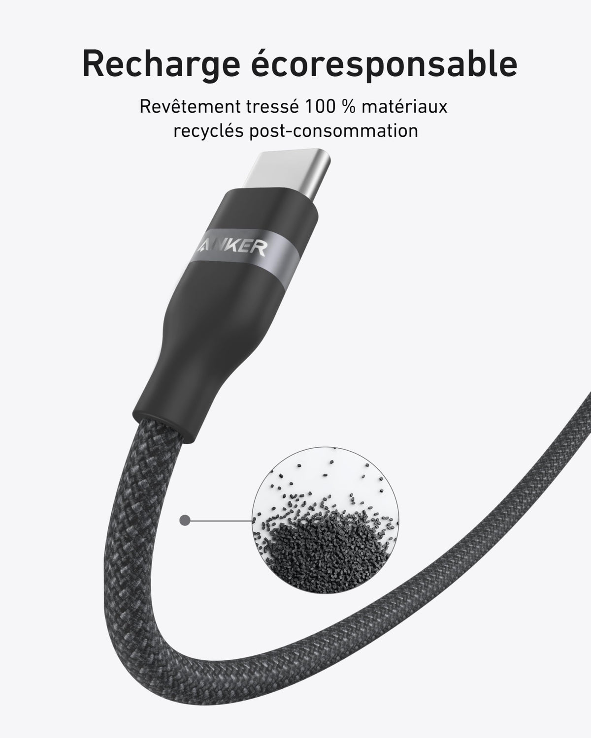 Câble Anker USB-C vers USB-C (240 W, upcyclé et tressé)