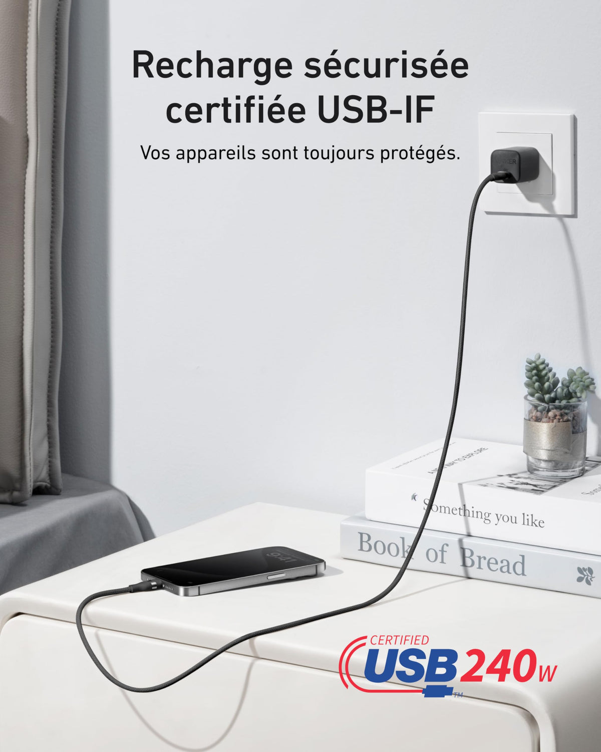 Câble Anker USB-C vers USB-C (240 W, upcyclé et tressé)