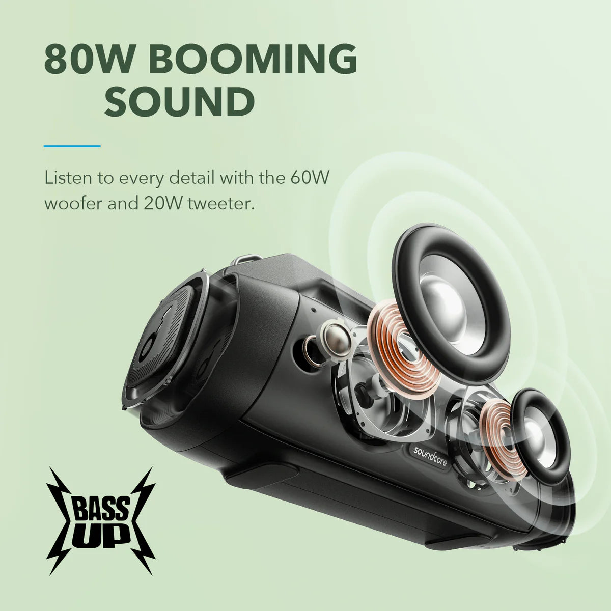 Motion Boom Plus | Enceinte portable extérieure + Chargeur Anker Nano (70 W, 3 ports)