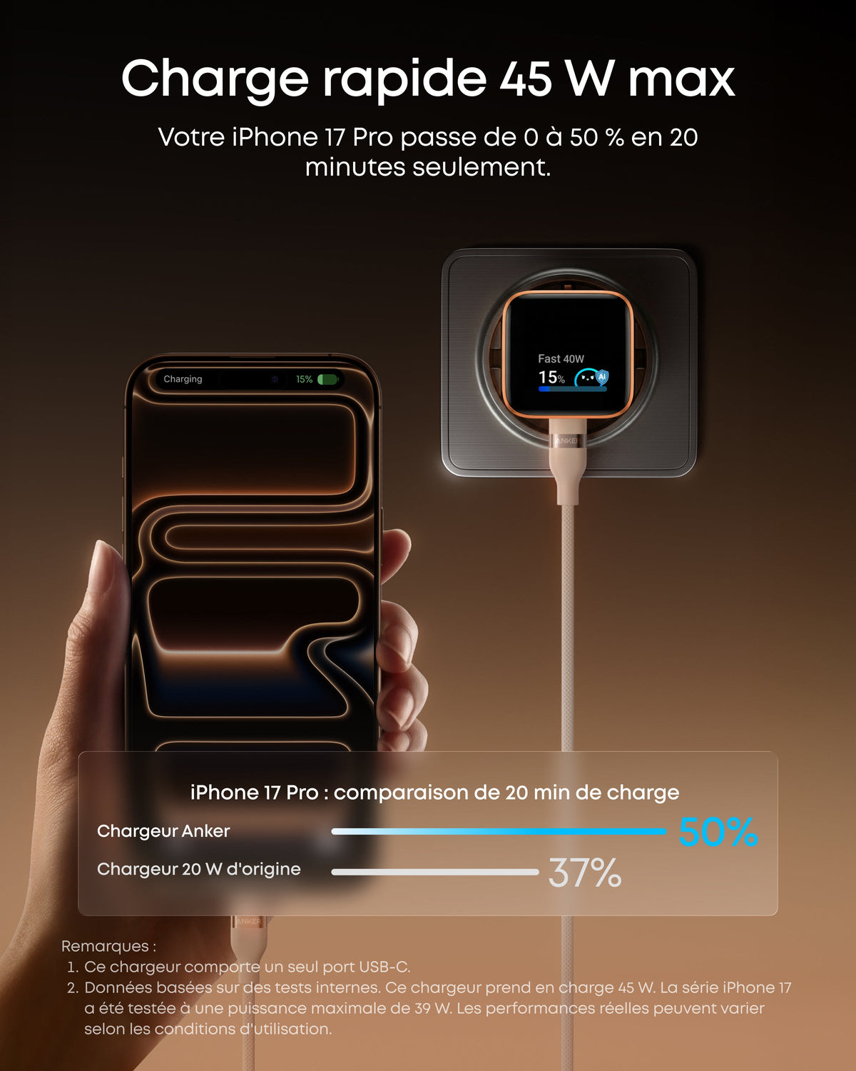 Chargeur Anker Nano (45 W, écran intelligent)
