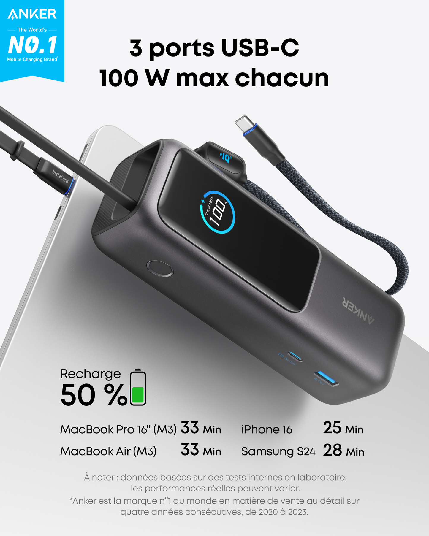Space One Pro + PowerBank Anker (25K, 165 W, câble intégré + câble rétractable)