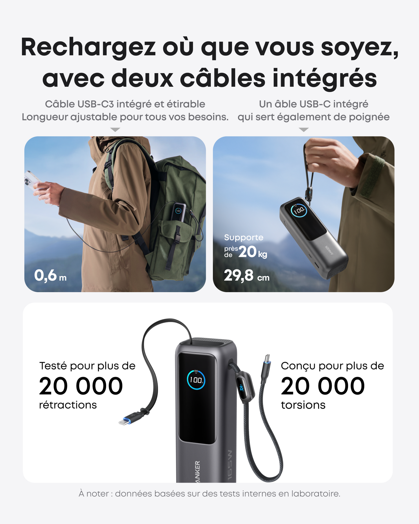 Space One Pro + PowerBank Anker (25K, 165 W, câble intégré + câble rétractable)
