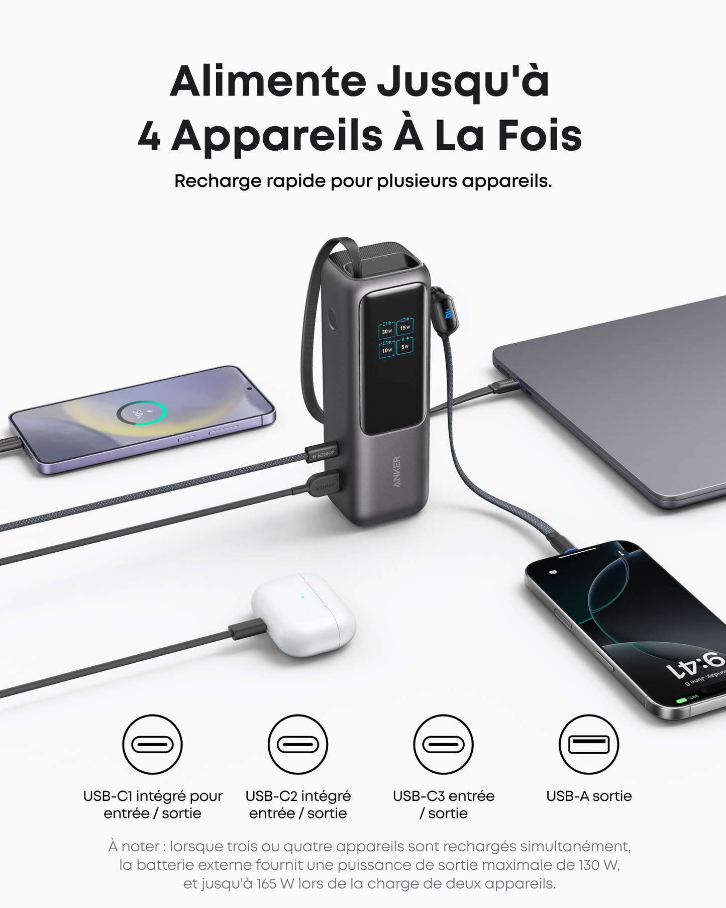 Space One Pro + PowerBank Anker (25K, 165 W, câble intégré + câble rétractable)