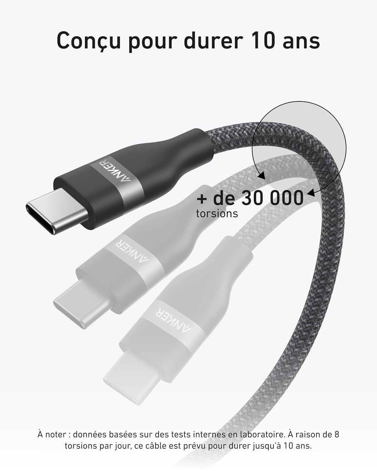 Câble Anker USB-C vers USB-C (240 W, upcyclé et tressé)