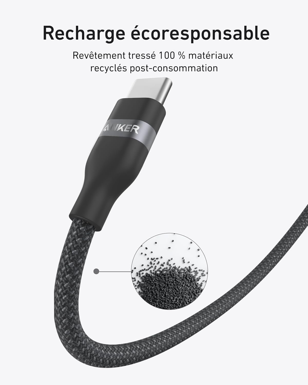 Câble Anker USB-C vers USB-C (240 W, upcyclé et tressé)