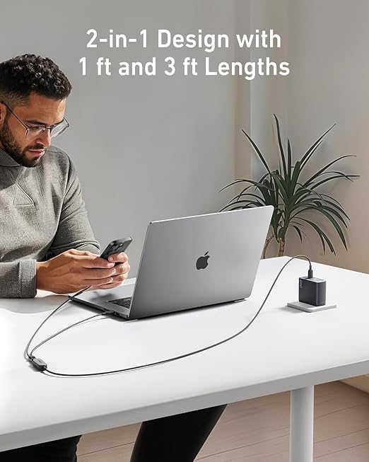 Anker 2-in-1 USB-C to USB-C Cable (4 ft, 140W, Braided）