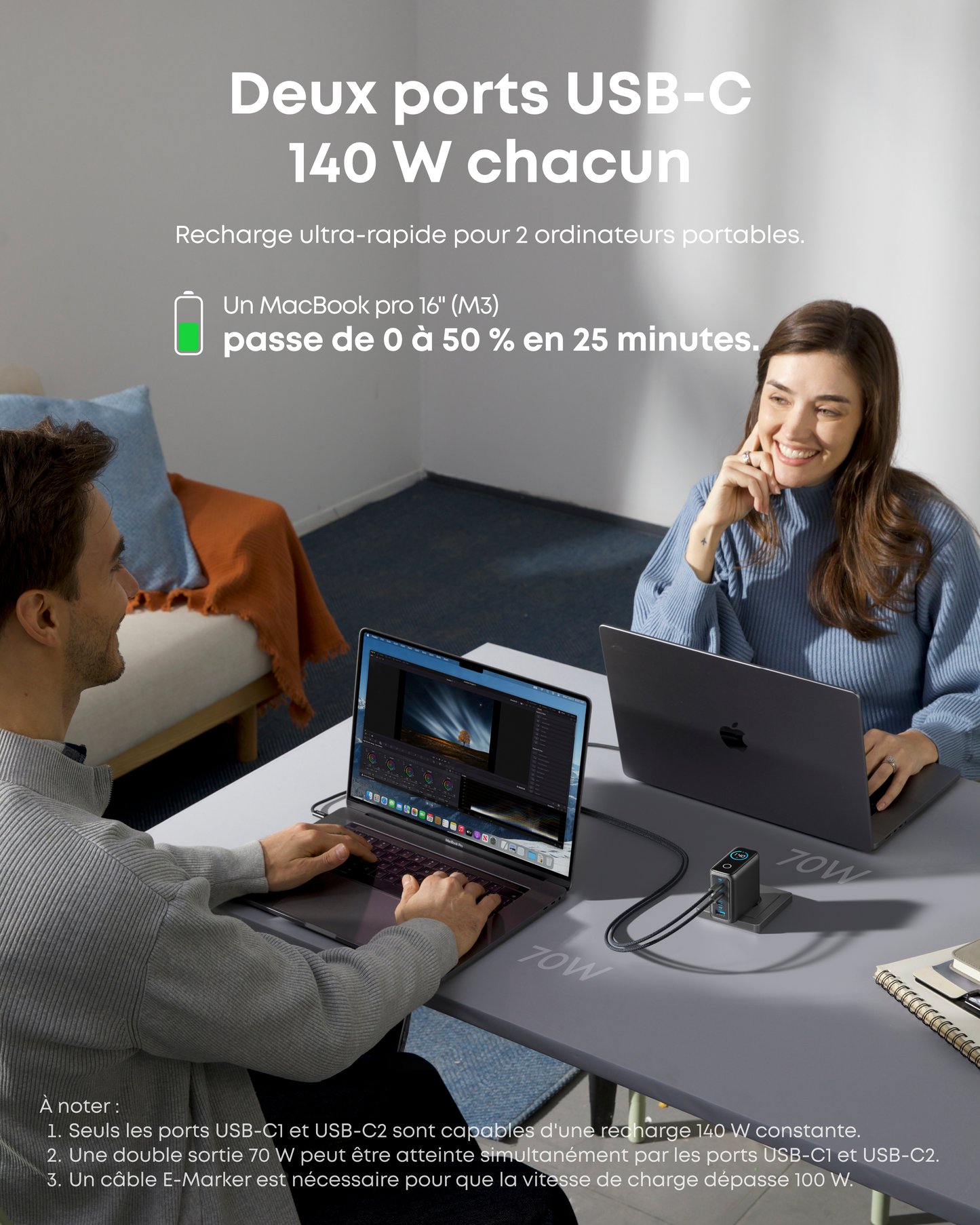 Motion Boom Plus | Enceinte portable extérieure + Chargeur Anker (140 W, 4 ports, PD 3.1)