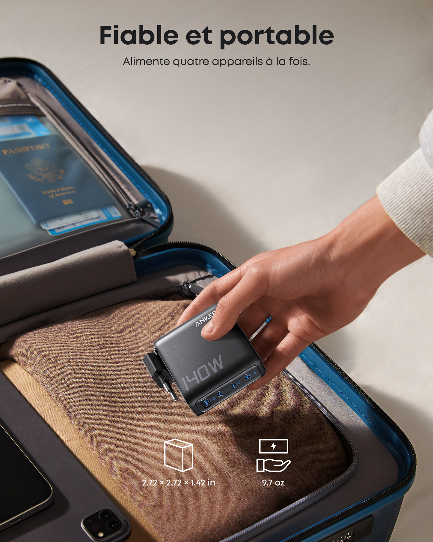 Motion Boom Plus | Enceinte portable extérieure + Chargeur Anker (140 W, 4 ports, PD 3.1)
