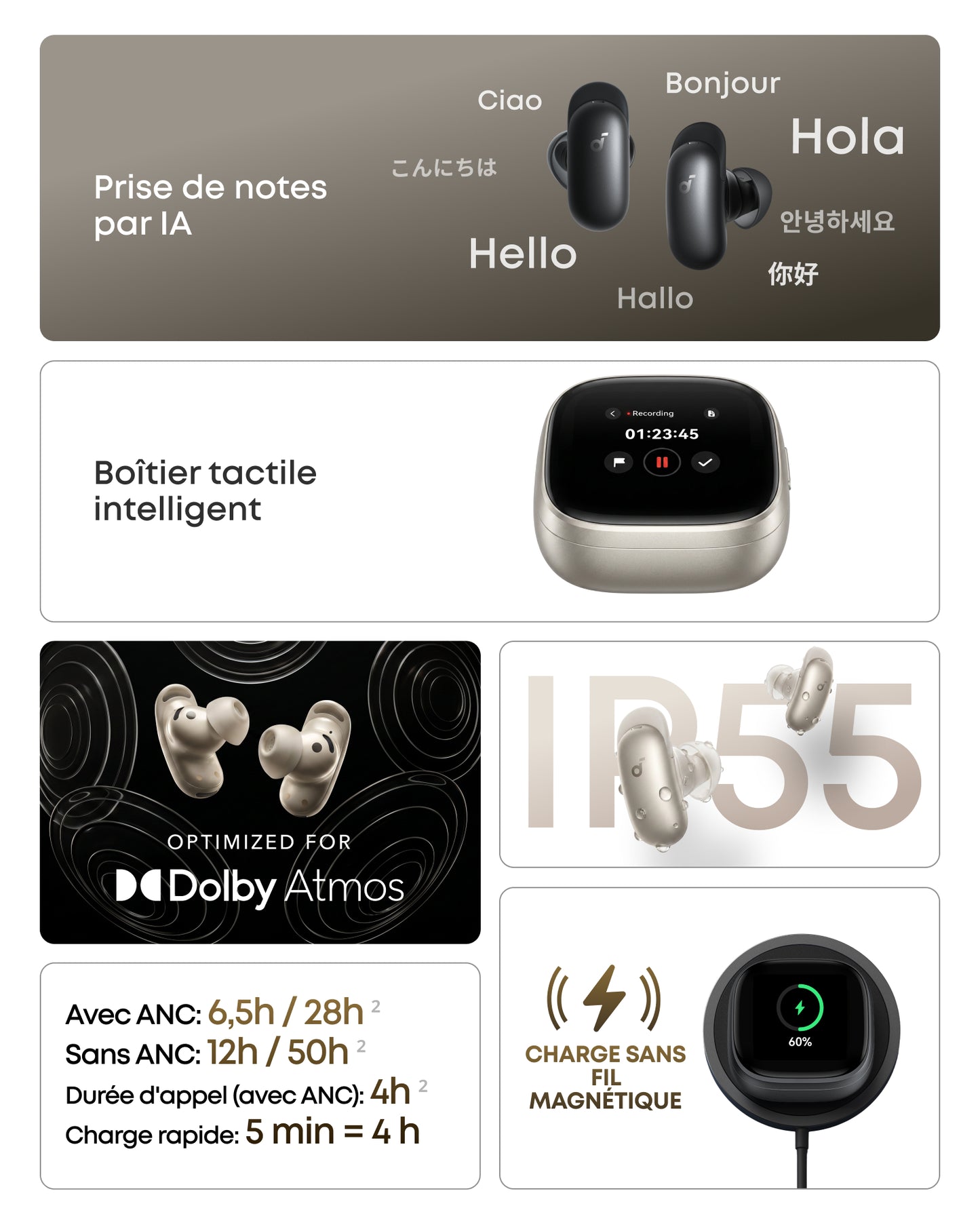 Liberty 5 Pro Max | écouteurs à réductionde bruit, Thus™, appels clairs, prise de notes IA