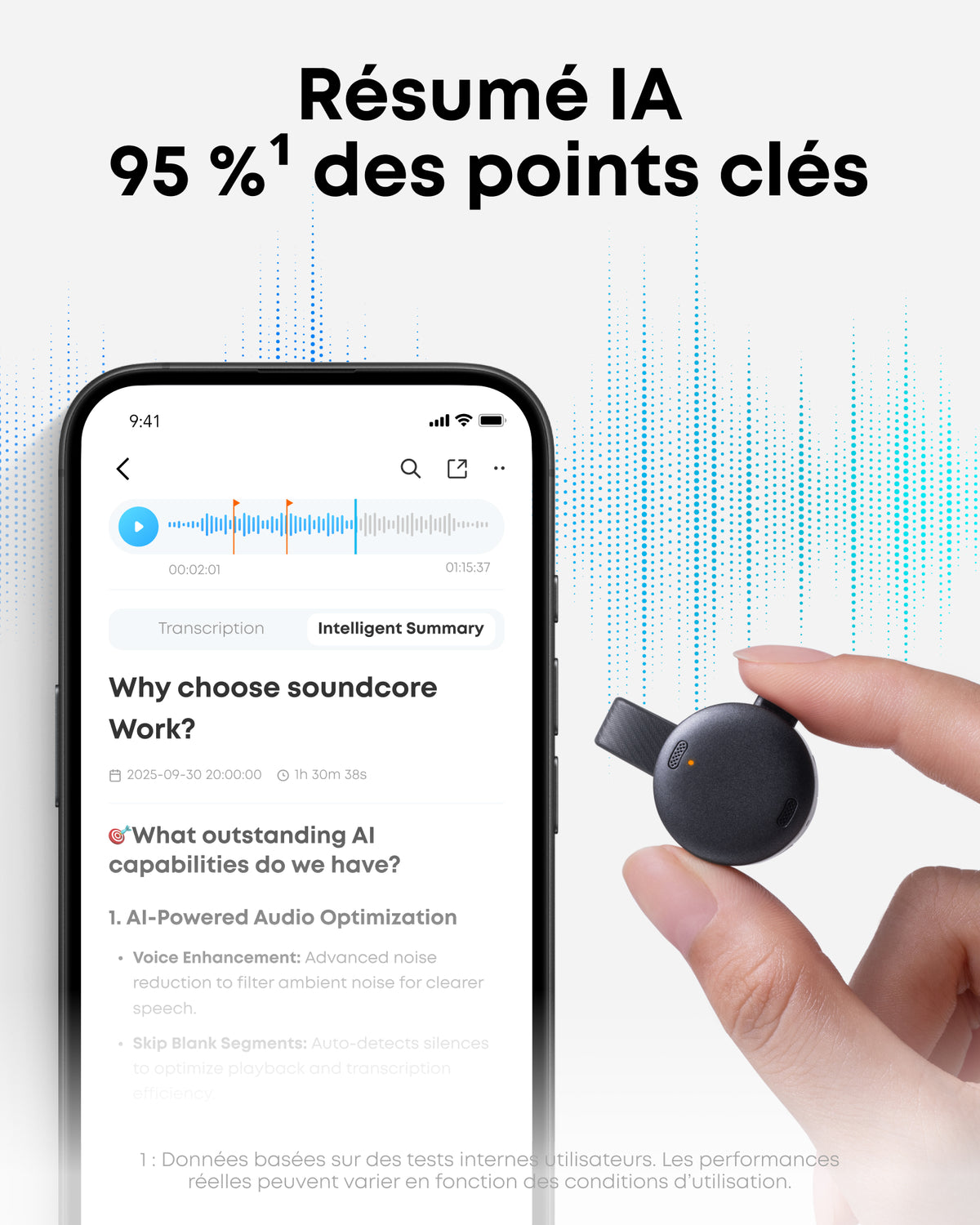 Enregistreur IA soundcore Work | Enregistrement net et intelligent